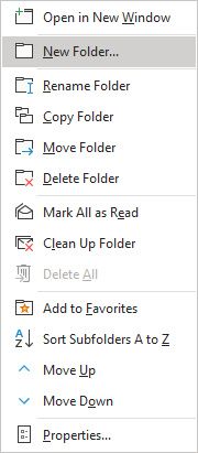 New Folder menu Outlook 365