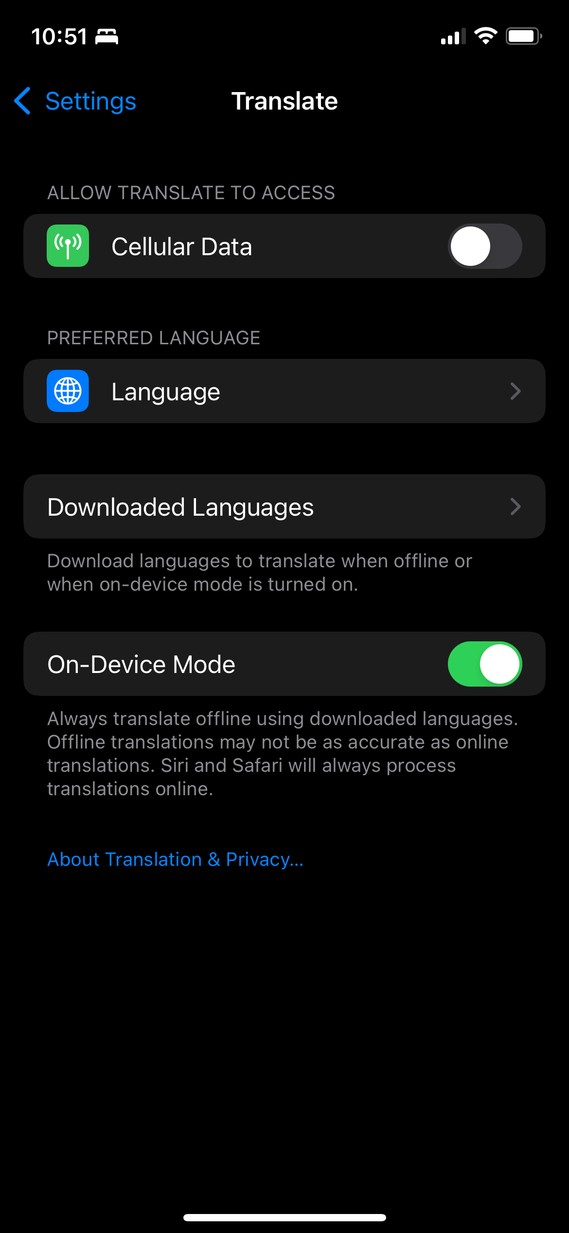 On-Device Mode on iPhone's Translate App