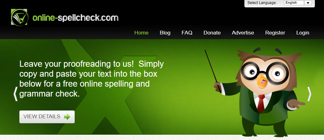 A Screenshot of Online Spellcheck's Landing Page