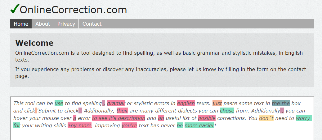 A Screenshot of Online Correction's Landing Page