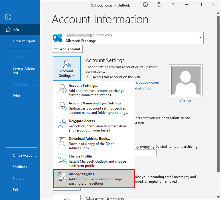 Outlook Desktop Manage Accounts