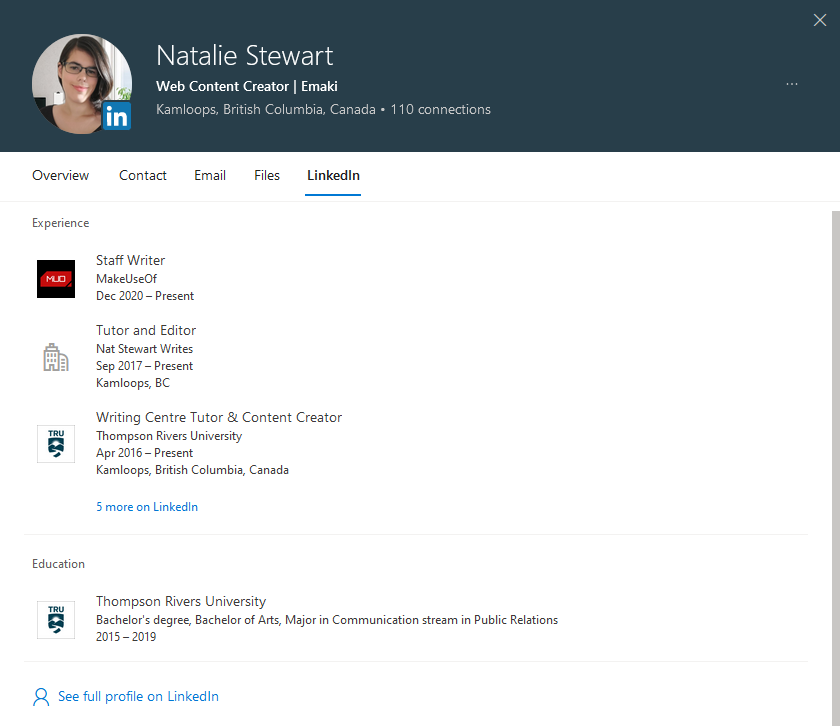 Outlook web LinkedIn Preview