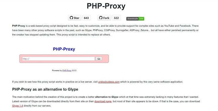 Ảnh chụp màn hình trang tải xuống của PHP-Proxy