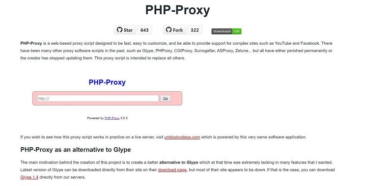 Screenshot of PHP-Proxy's download page