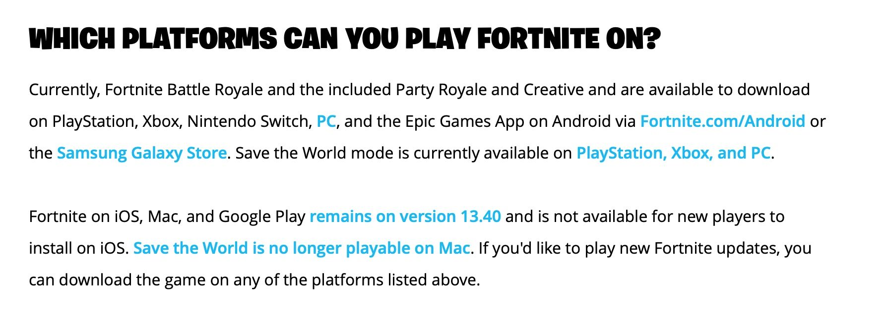 Platforms where Fortnite Is Available