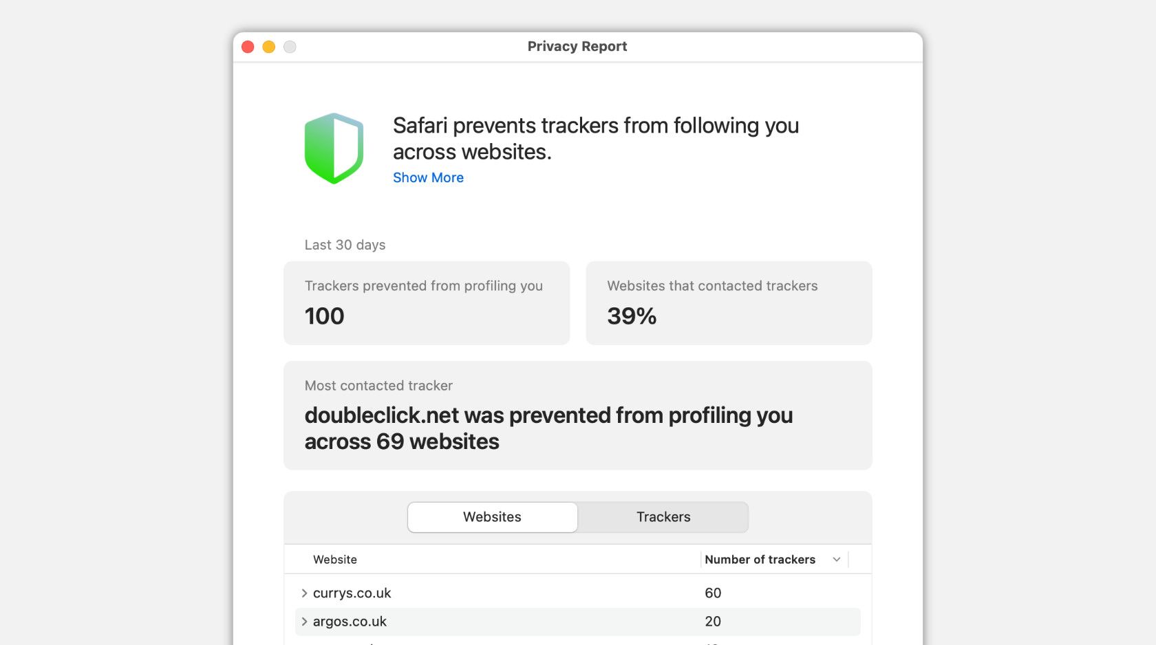 Safari Privacy Report
