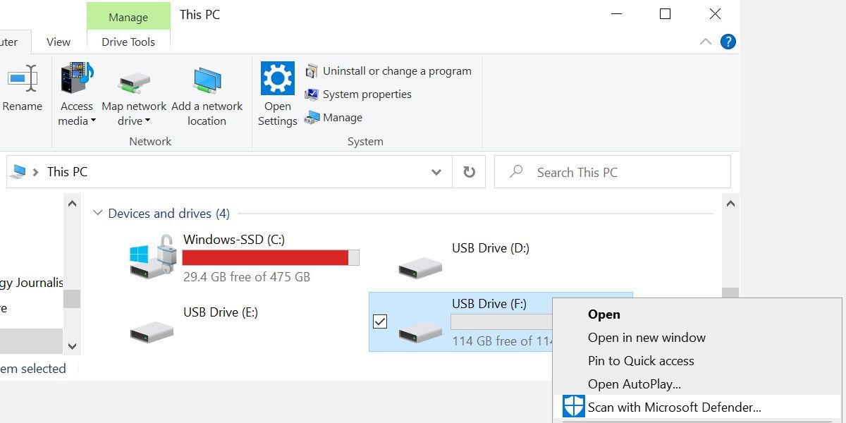 Scan USB Drive With Windows Defender