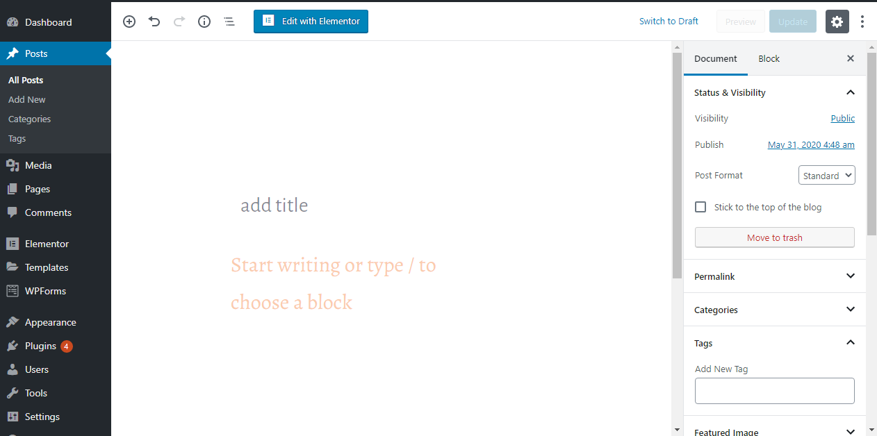 Screenshot of the WordPress Posts Template