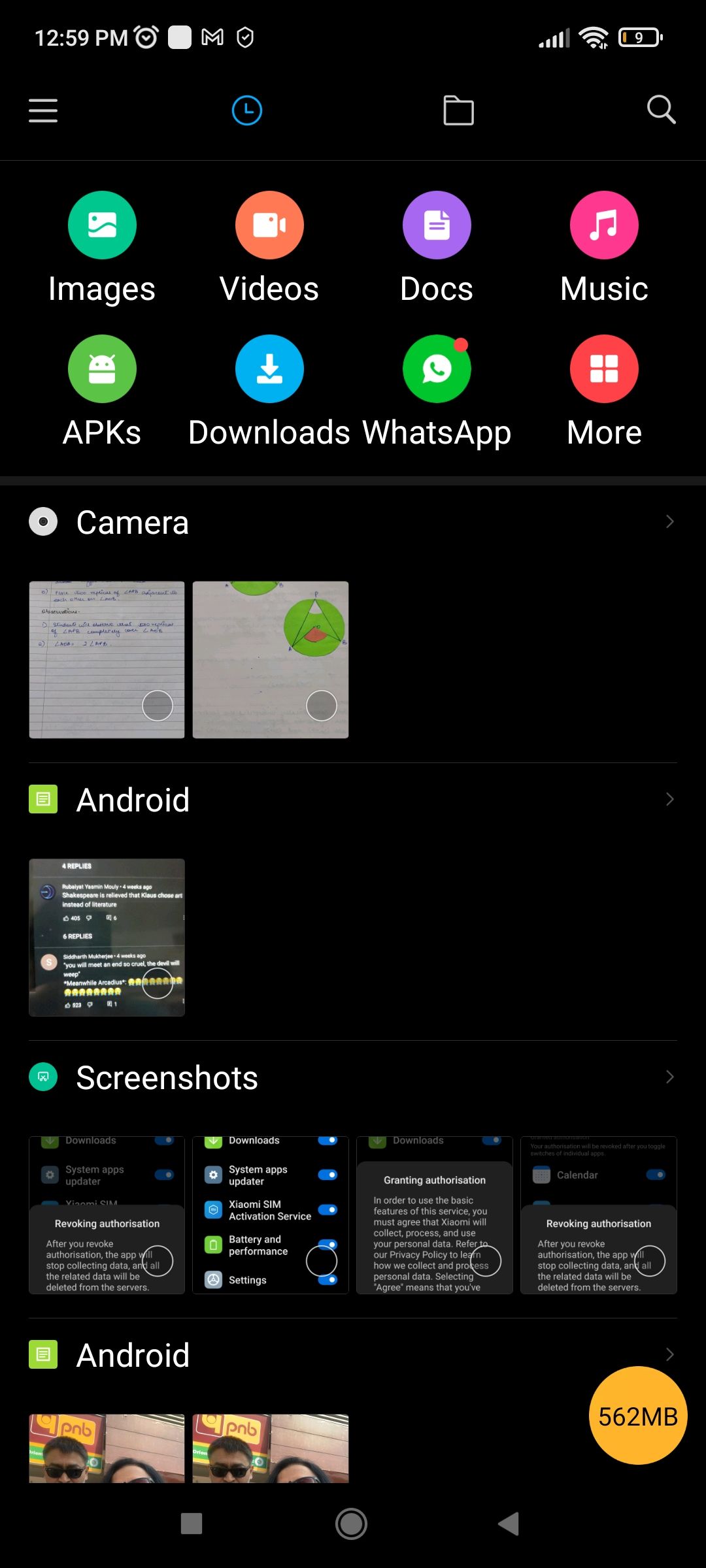 Screenshot showing Mi File Manager Home Screen