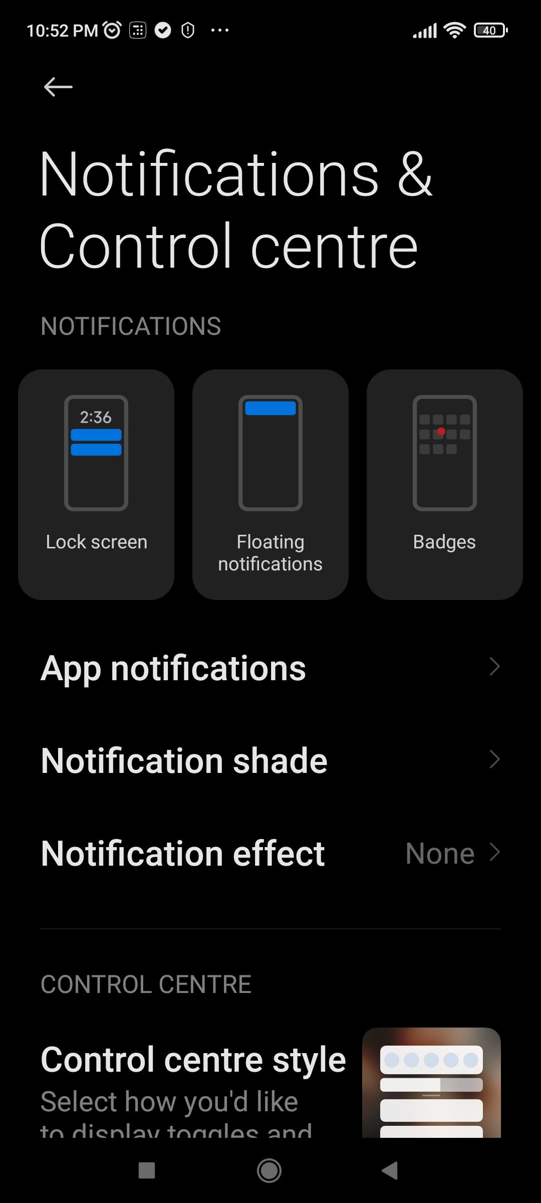 App Notifications Option in Xiaomi Settings