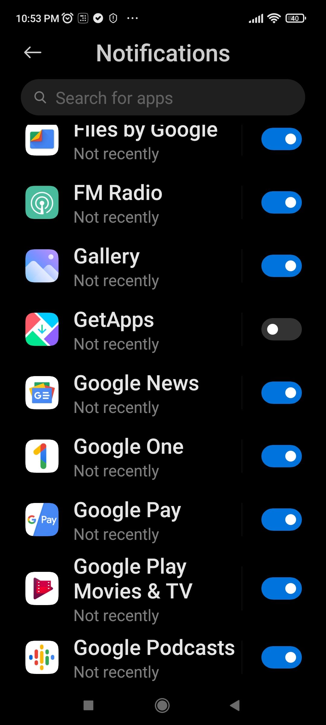 Notifications Screen in Xiaomi Settings
