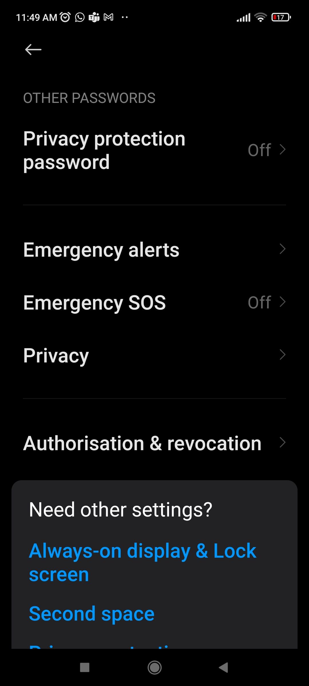 Screenshot Showig Privacy Option in Xiaomi Settings