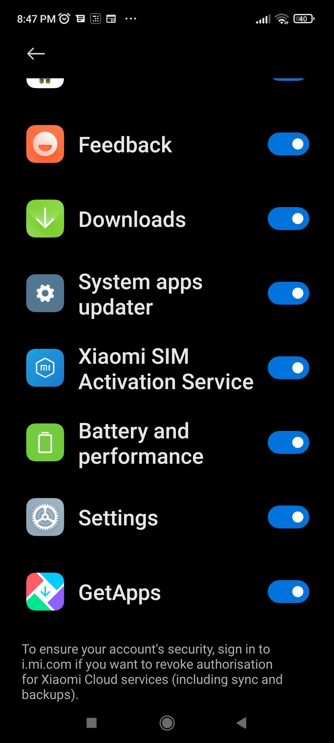 Turning GetApps off in Xiaomi Settings