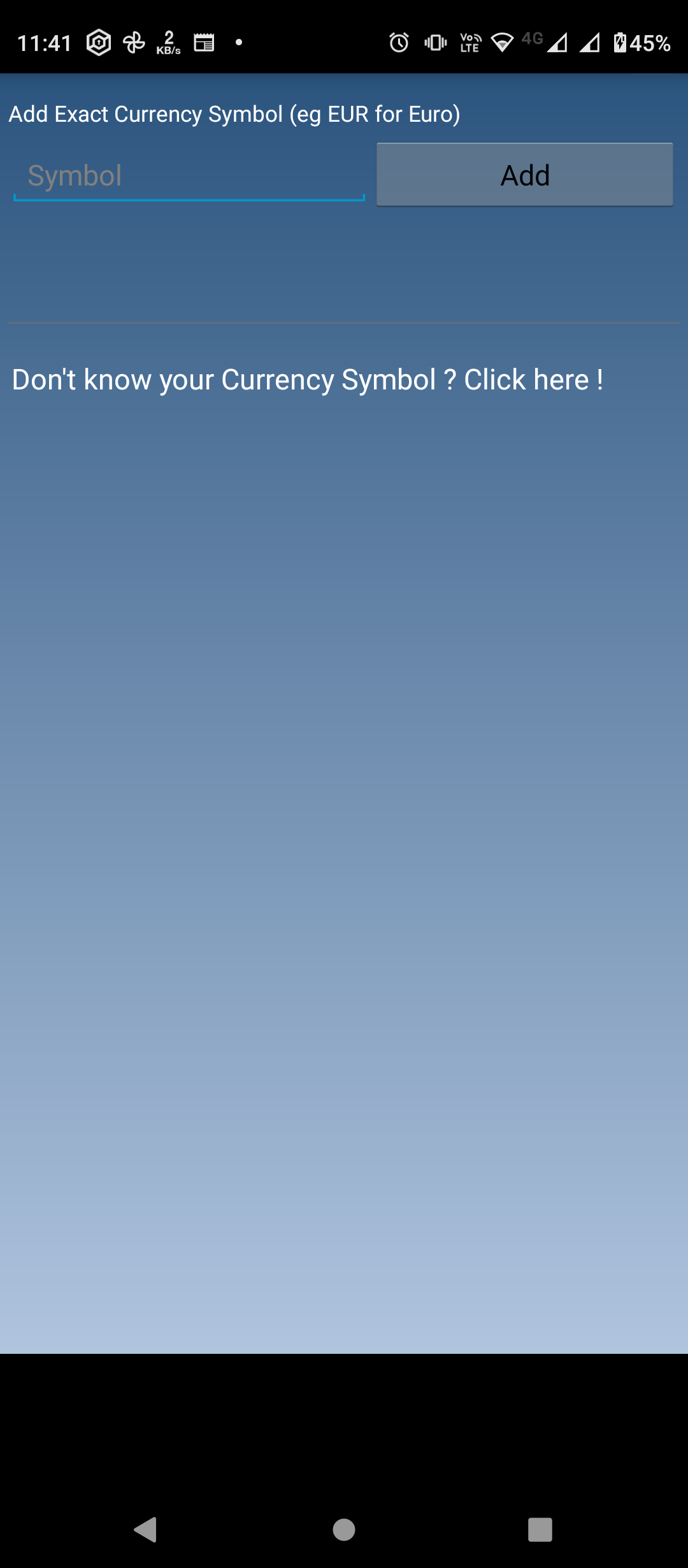 Blank field to add currency symbol