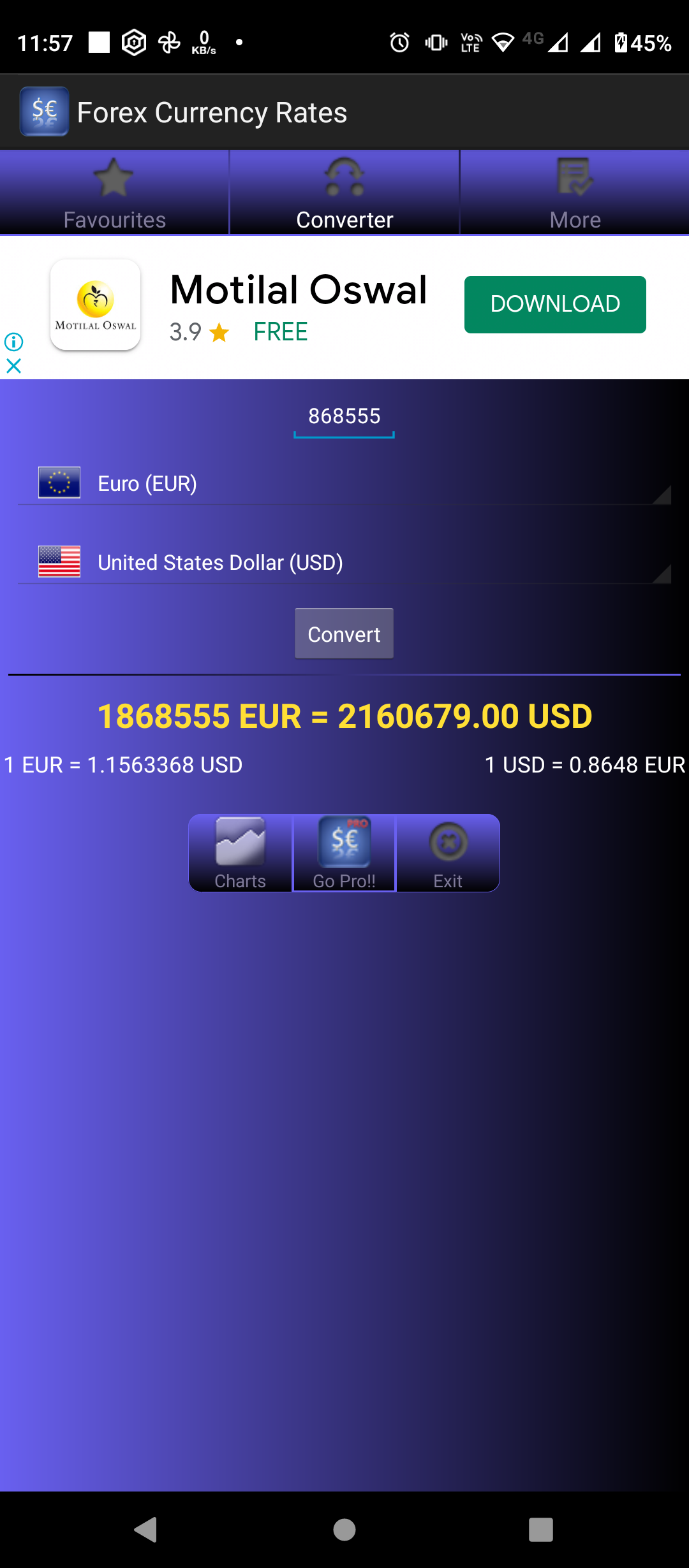 USD-Euro Conversion rate shown