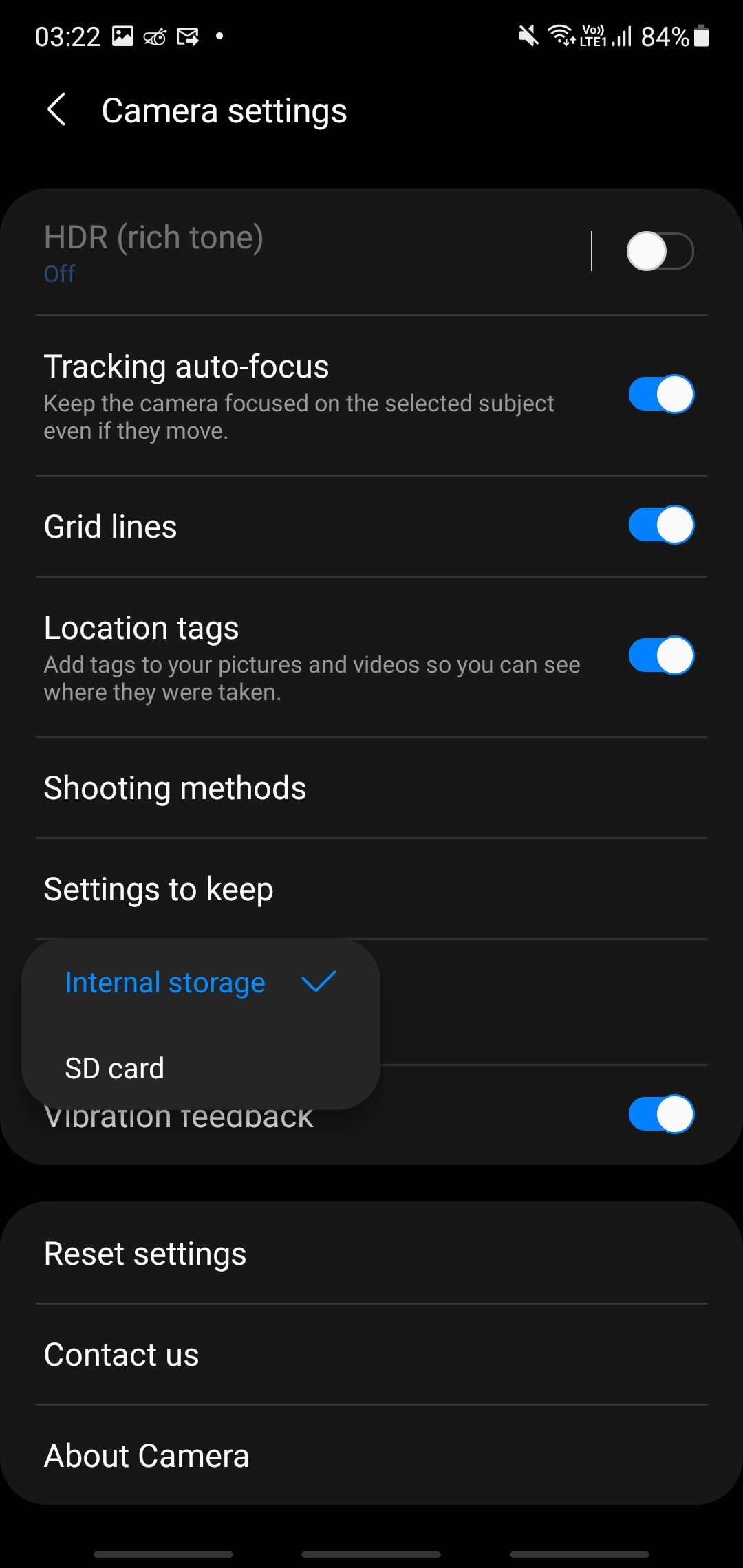 Changing the storage location of saved images on the Samsung Galaxy camera app