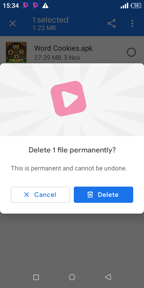 Screenshot of file deleting prompt