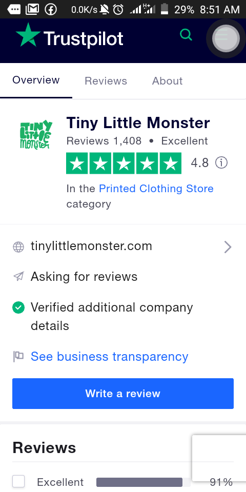 Screenshot of a business on Trustpilot