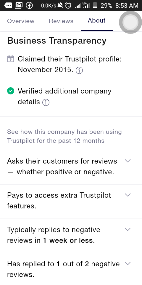 Screenshot of a business on Trustpilot