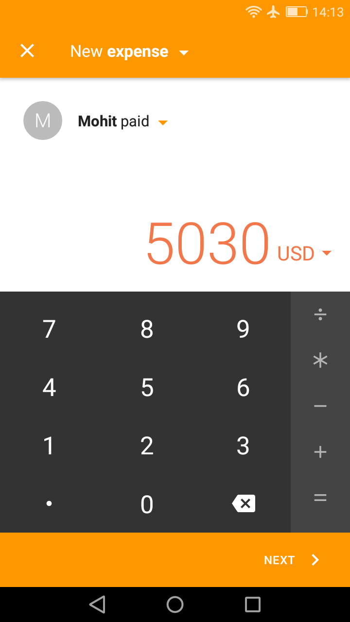 Settle Up - Expense Menu