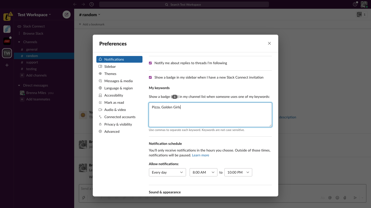 Image shows how to get keyword notifications in Slack