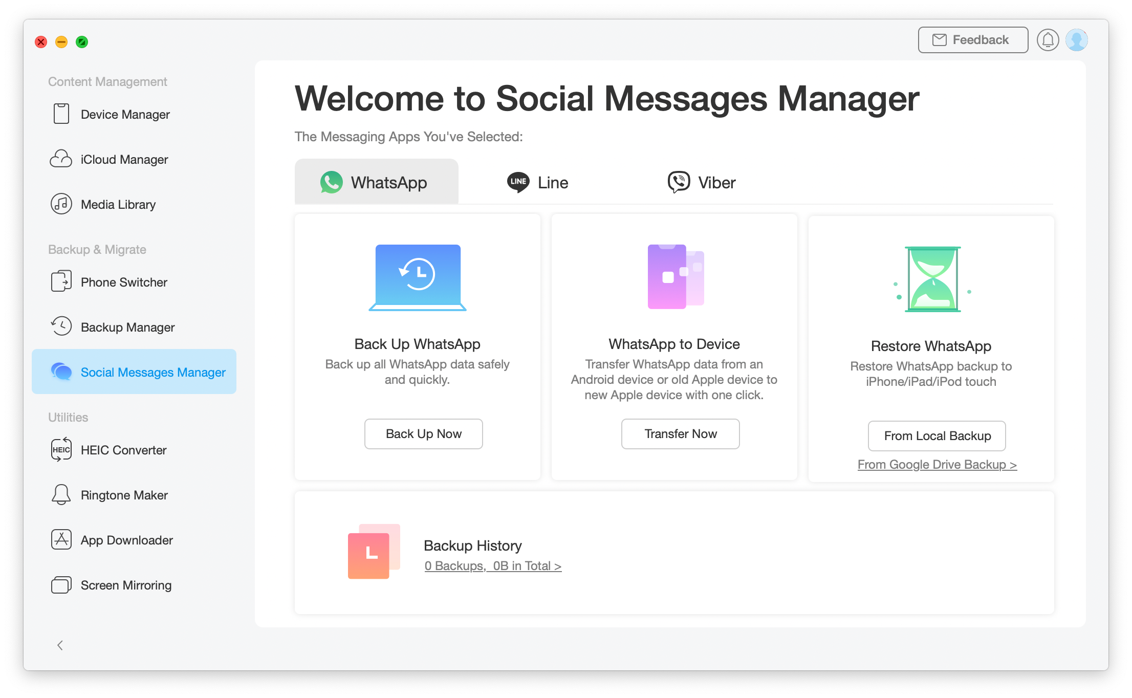 Social Messages Manager section in AnyTrans