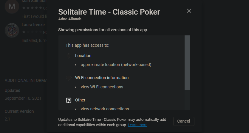Solitaire App Location Data