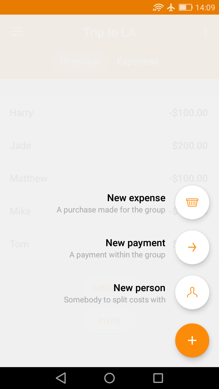 Splid - Options to Add New Expenses Payments or Persons