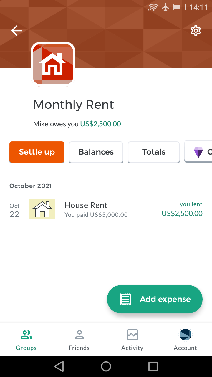 Splitwise - Menu