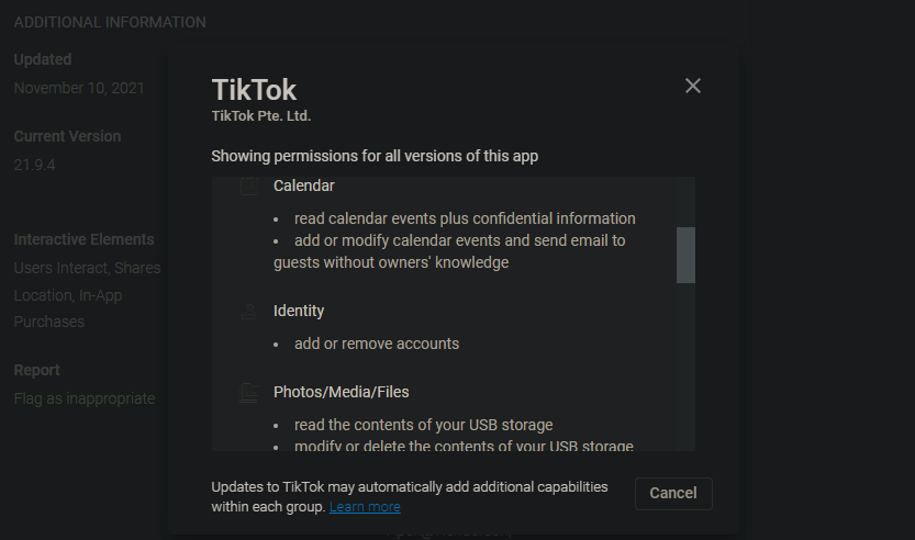 TikTok App Permissions Android