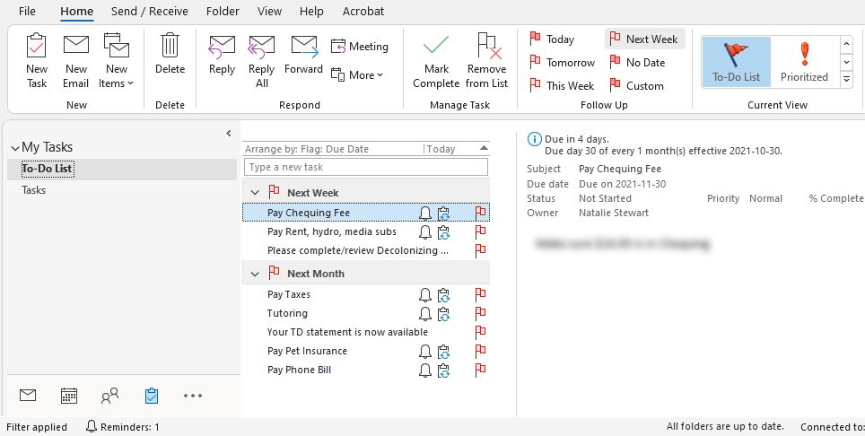To Do list in Outlook 365