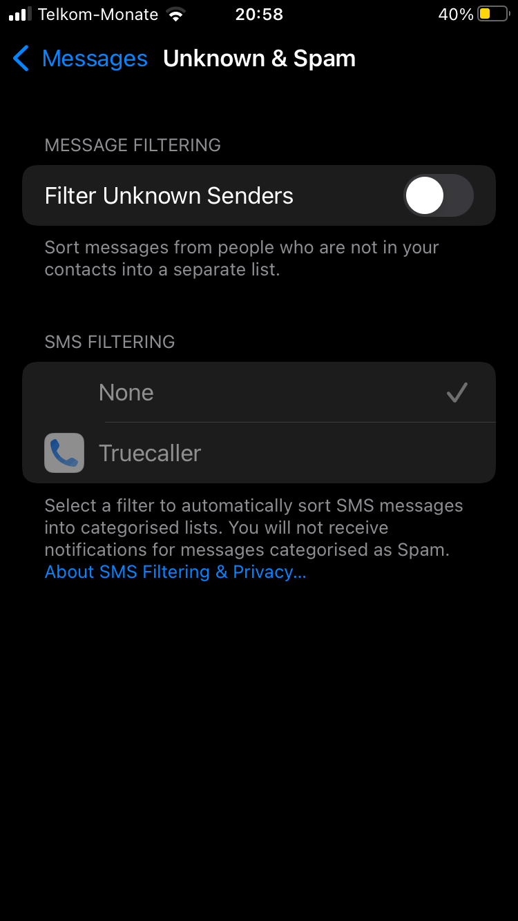 Truecaller settings in iPhone