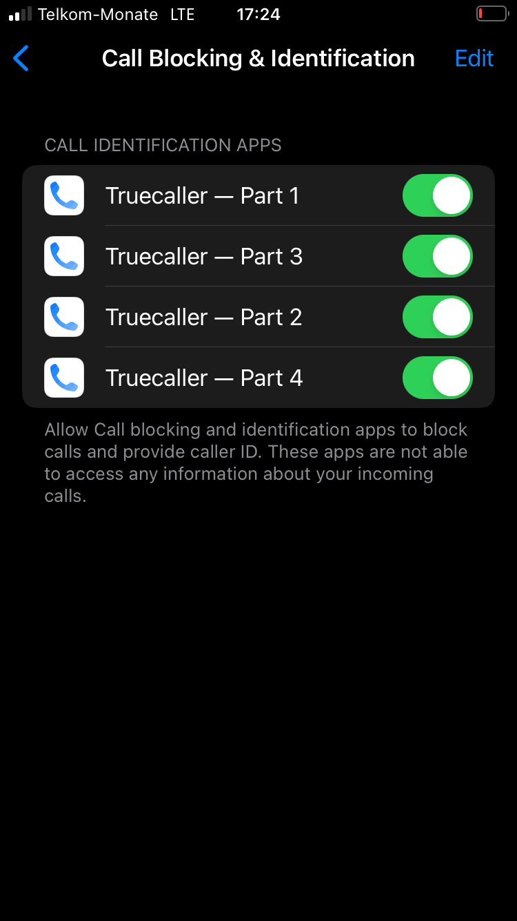 Truecaller settings in iPhone 