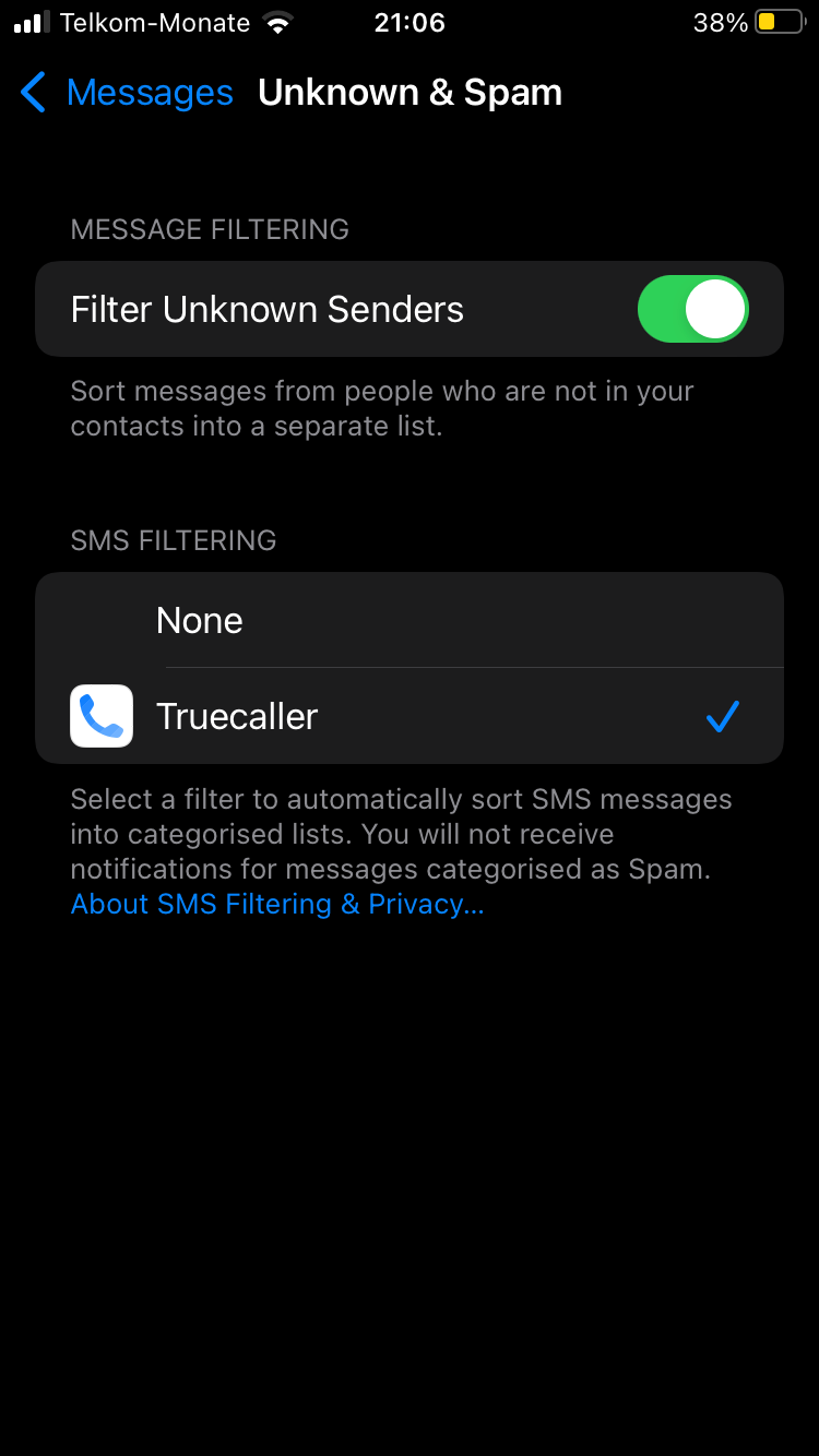 Truecaller settings in iPhone