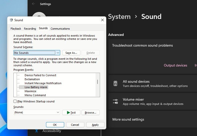 Turn Off System Sounds on Windows 11