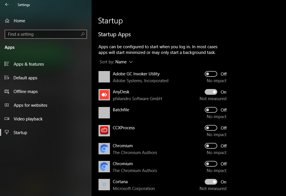 Turning Off The Startup Apps in Windows Settings App