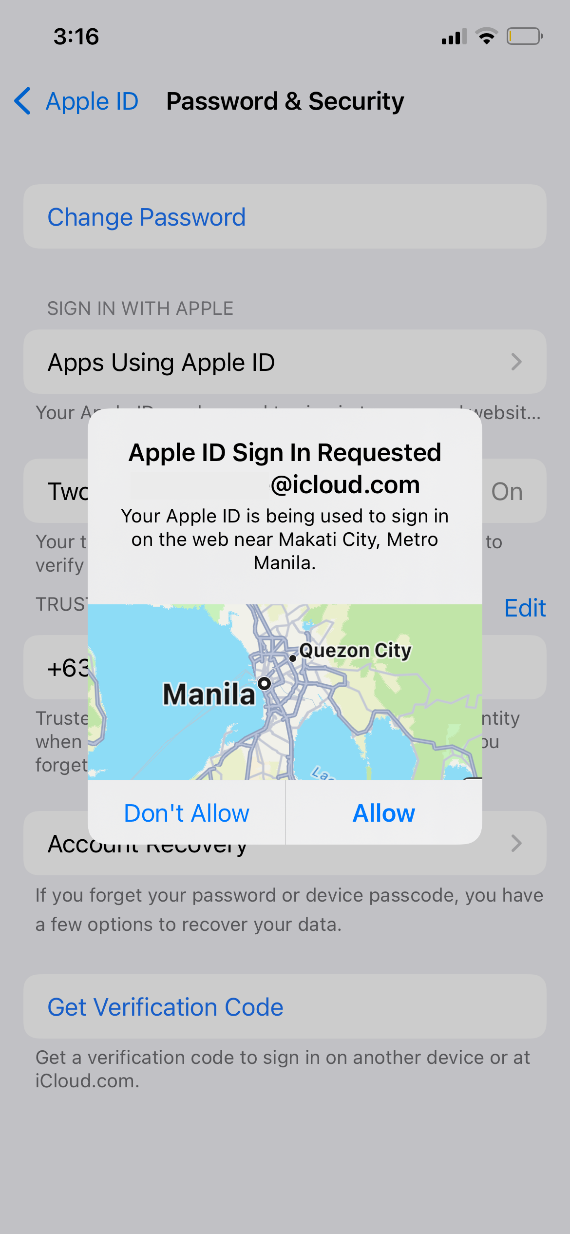 Two-Factor Authentication on iPhone Prompt