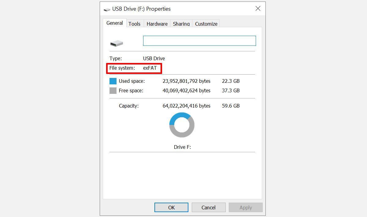 USB Drive Properties File System