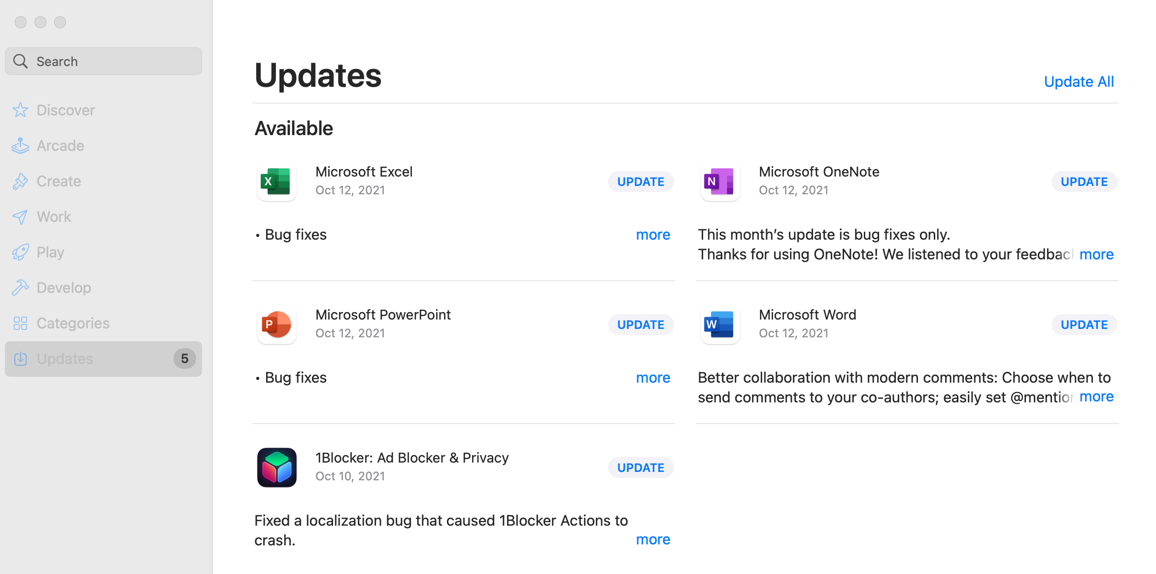Updates page in Mac App Store