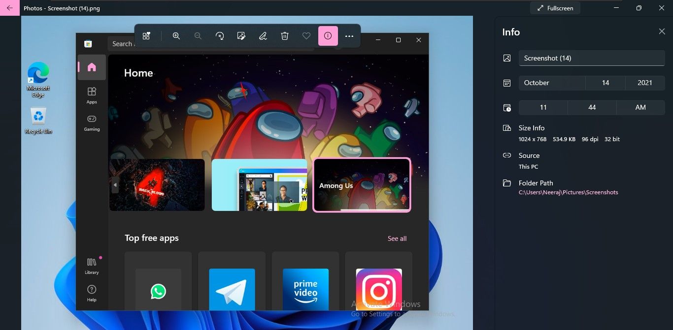 Image in Photos App with its Details