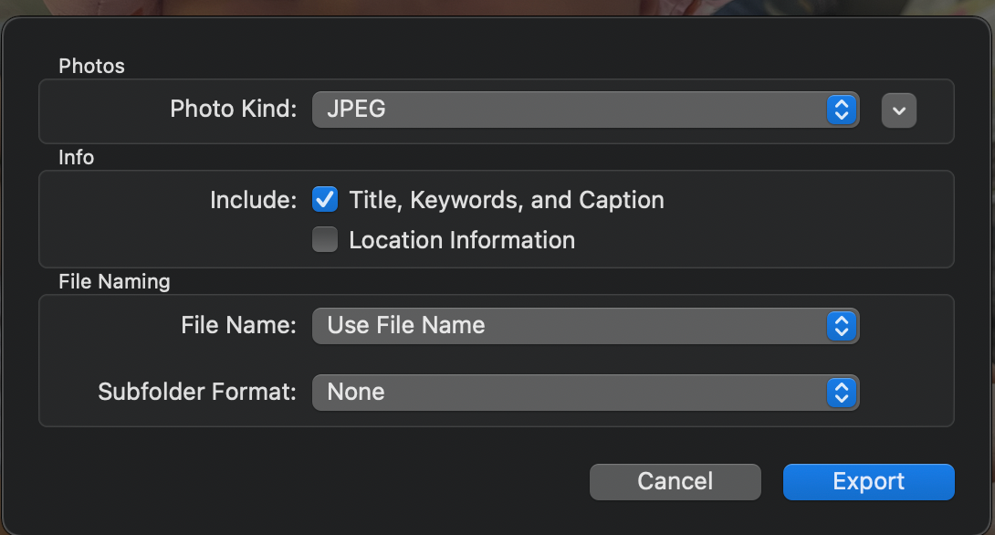 cannot export photos from mac