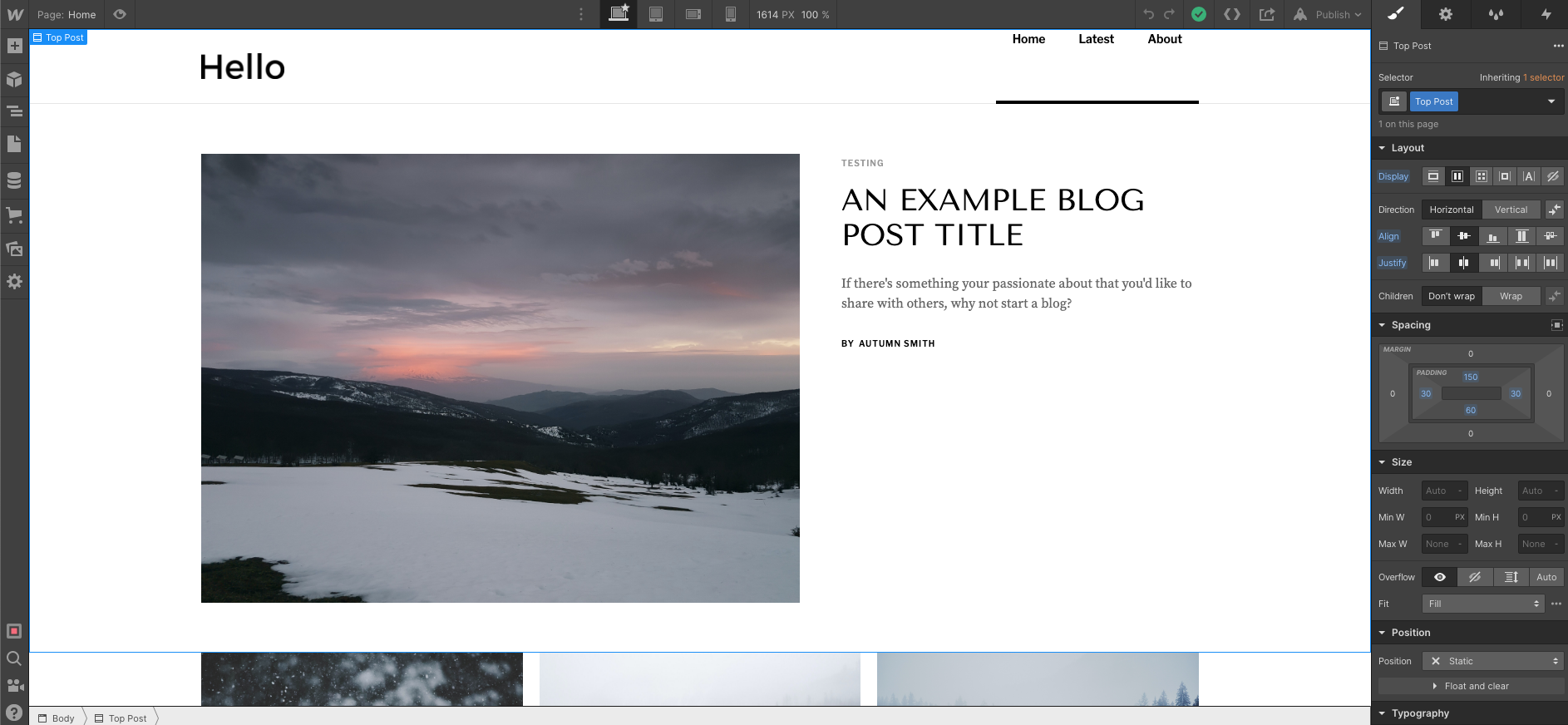Screenshot featuring a blog collection layout.