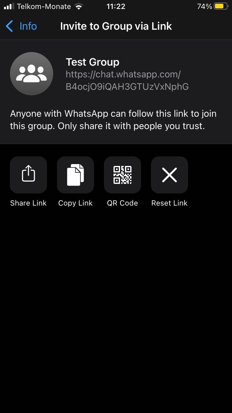 Reset WhatsApp group link
