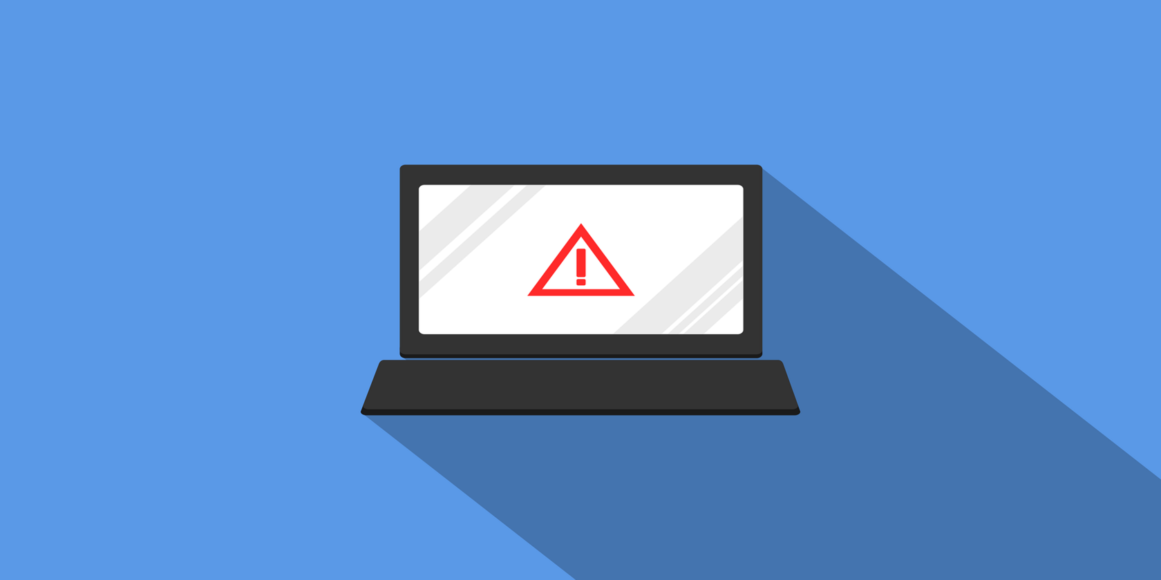 Laptop screen showing warning sign