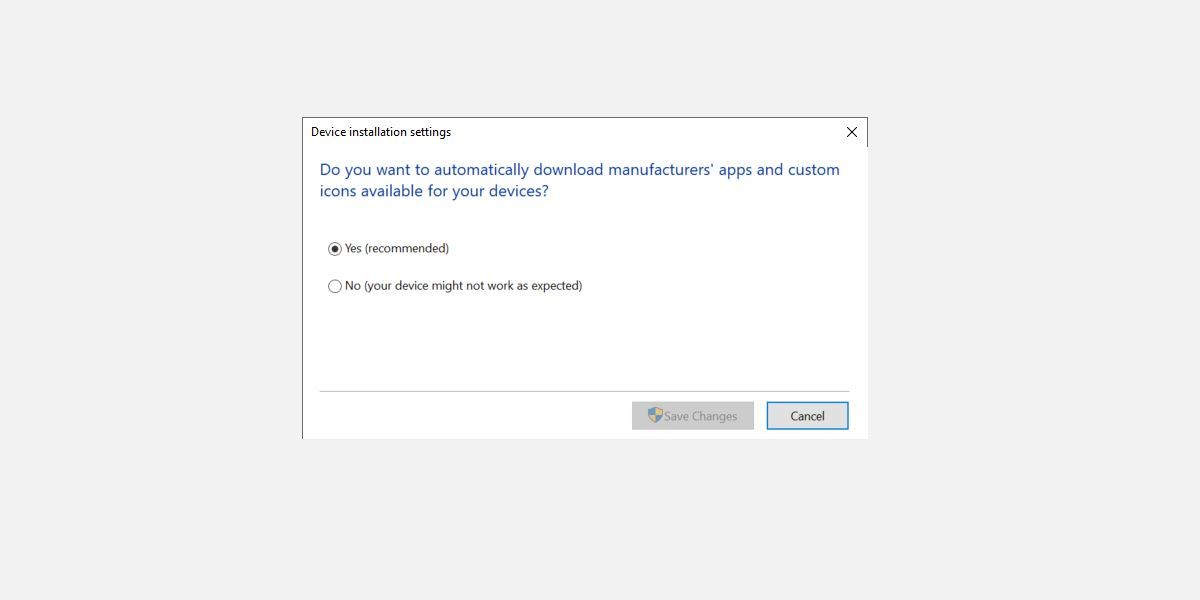 Windows 10 Device Installation Settings
