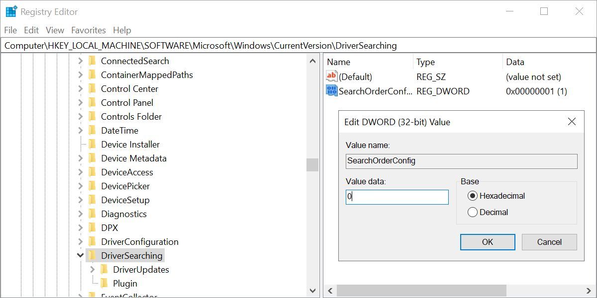 Windows 10 Registry Editor SearchOrderConfig