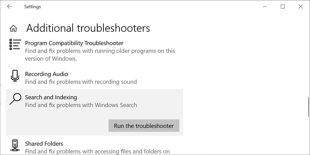 Windows 10 Search and Indexing Troubleshooter