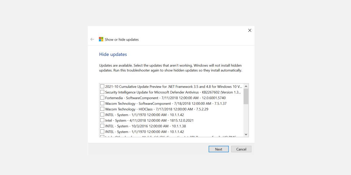 Windows 10 Show or Hide Updates to Prevent Update Installation