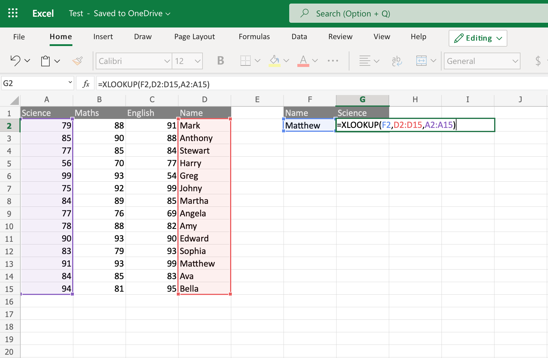 XLOOKUP function in Excel example