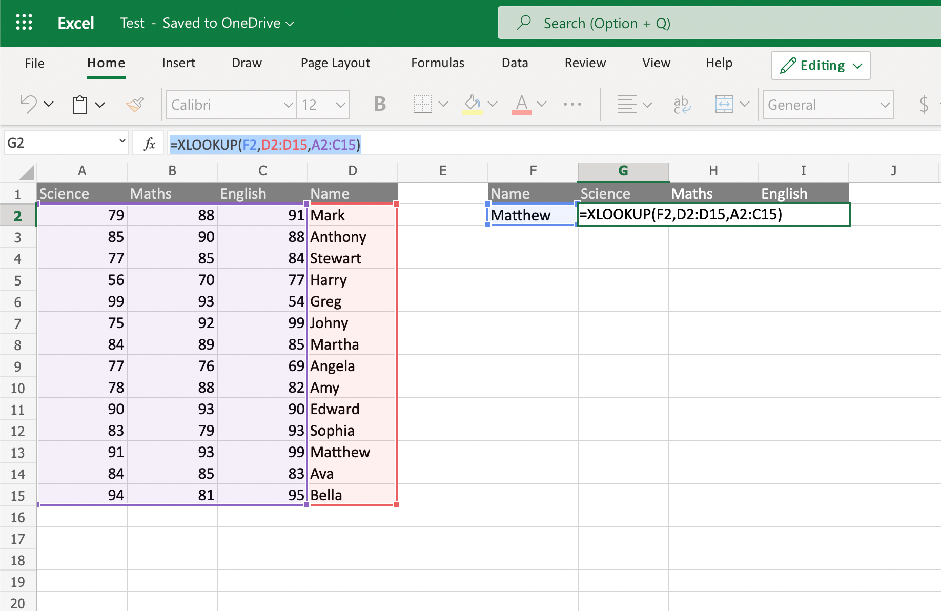 example of XLOOKUP function in Excel